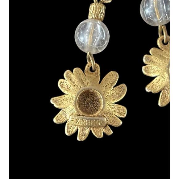 Vintage Flower Sunflower Daisy Dangle Earrings Gold Tone Signed Express - Picture 4 of 4